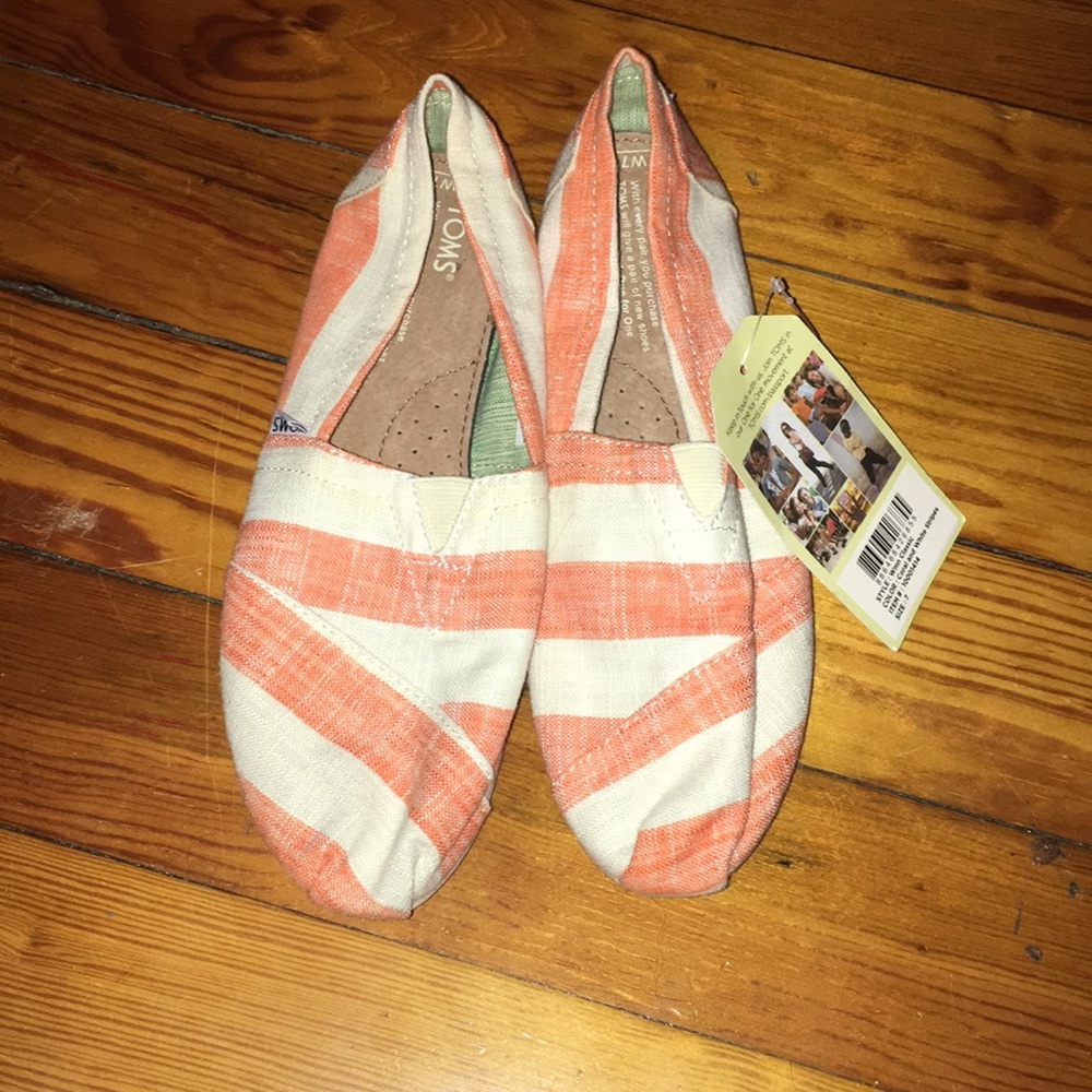 White and Salmon Stripped Toms! NWT!!